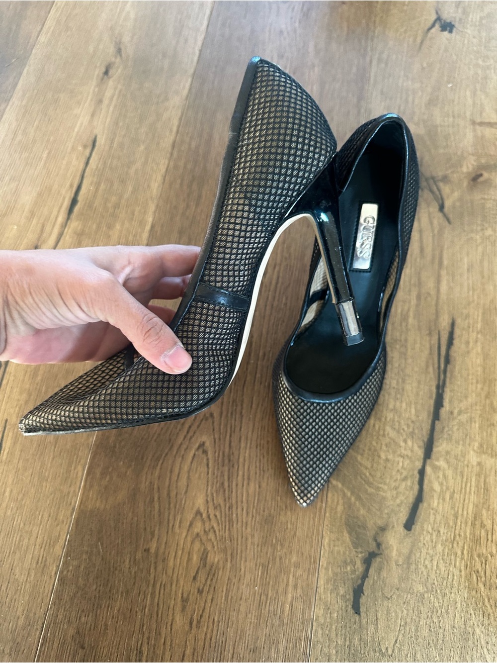 Guess Black Mesh Pointed-Toe Stiletto Heels